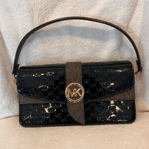 Michael Kors Glossy Black and Brown Shoulder Bag